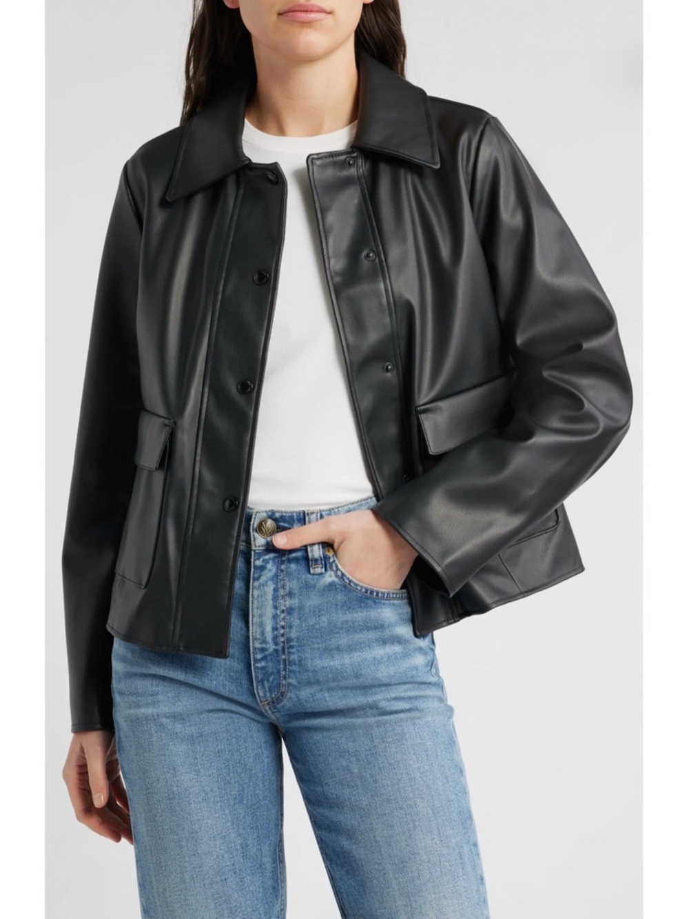 Sam Edelman Faux Leather Swing Jacket in Black | Size L